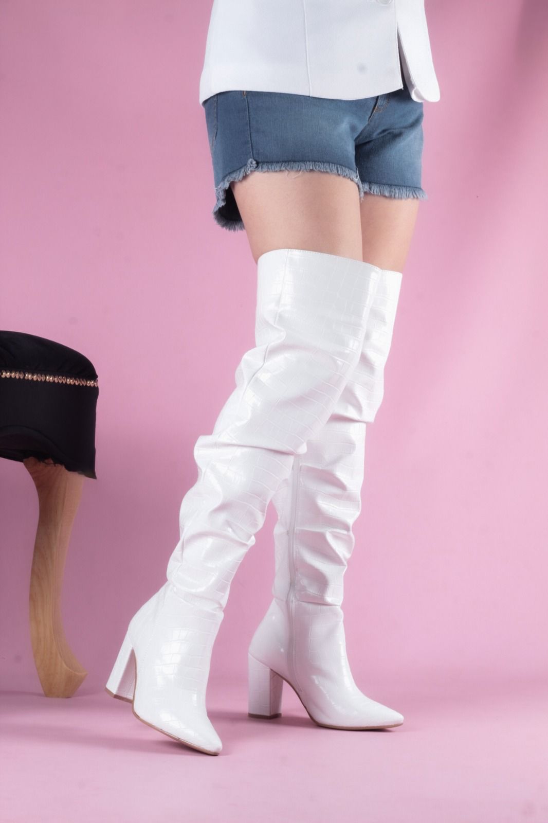 SAMANTHA - BLANCO botas largas de tacón